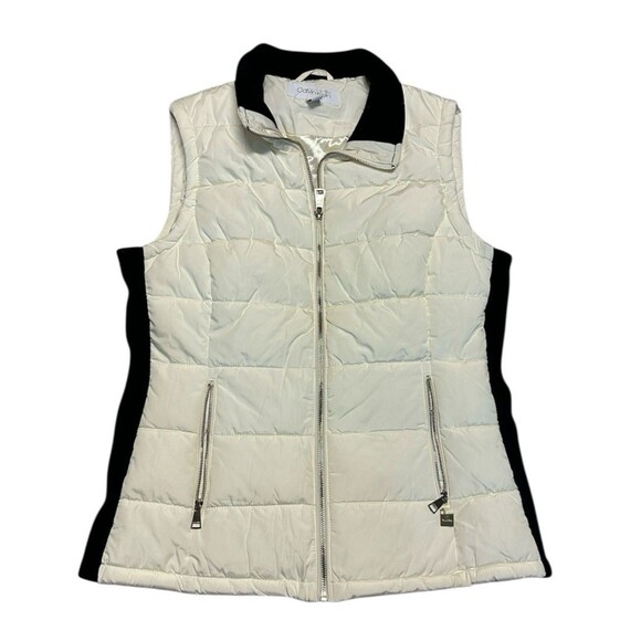 Calvin Klein Jackets & Blazers - Calvin Klein Puffer Vest Ivory Zip Up Womens M Black Collar